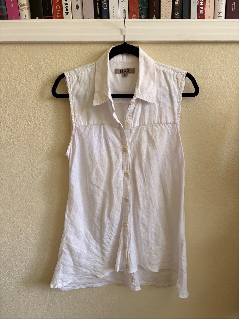 Flax White Sleeveless Linen Button-Down Shirt